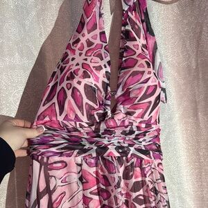 Pink and Brown Halter Dress